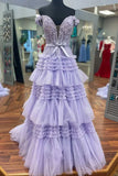 Princess Off The Shoulder Tiered Long Prom HZ0307