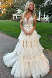 Princess Off The Shoulder Tiered Long Prom HZ0307