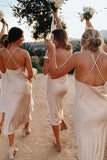 LTP1086,Light champagne silk satin bridesmaid dresses soft midi dress wedding party HZ0307