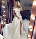 New Arrival White Satin Off The Shoulder Cheap Wedding Dresses 2025 Hot HZ0307