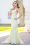 Pastel Yellow Mermaid Lace Evening Prom HZ0307