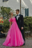 LTP1719, Hot Pink Off The Shoulder A-Line Prom HZ0307