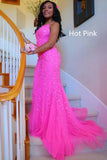 LTP1737,Mermaid Straps Long Lace Prom Dress with Lace-Up HZ0307