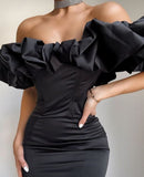 LTP1828,Black Off The Shoulder Cloud Style Satin Homecoming HZ0307