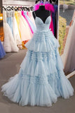 LTP1611,Charming Ruffles Spaghetti Straps Tulle Prom Dresses, A-Line Long Evening HZ0307