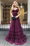 LTP1189,Maroon Lace A-Line Prom Evening Dresses,Floor Length Party HZ0307
