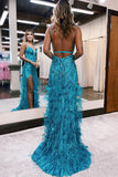 Luxury Sequins Feather Bodycon Long Evening Prom HZ0307