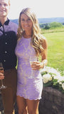 LTP1510,Lilac lace homecoming dresses,halter neck short prom dresses with cross HZ0307
