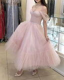 LTP1789,Light Pink Tulle Homecoming Dresses, Off The Shoulder Ankle Length Celebration HZ0307