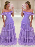 Off The Shoulder Chiffon Lilac Evening Prom HZ0307