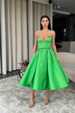 LTP1270, Green Sleeveless Tea Length Satin Prom Dresses, A-Line Evening Party HZ0307