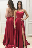 Green A-Line Satin Long Evening Prom HZ0307