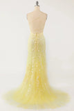 Pastel Yellow Mermaid Lace Evening Prom HZ0307
