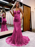 Spaghetti Straps Mermaid Sequins Long Evening Prom HZ0307