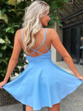 LTP1273,Cute A-Line Blue Satin Homecoming Dresses,V-Neck Formal Prom HZ0307