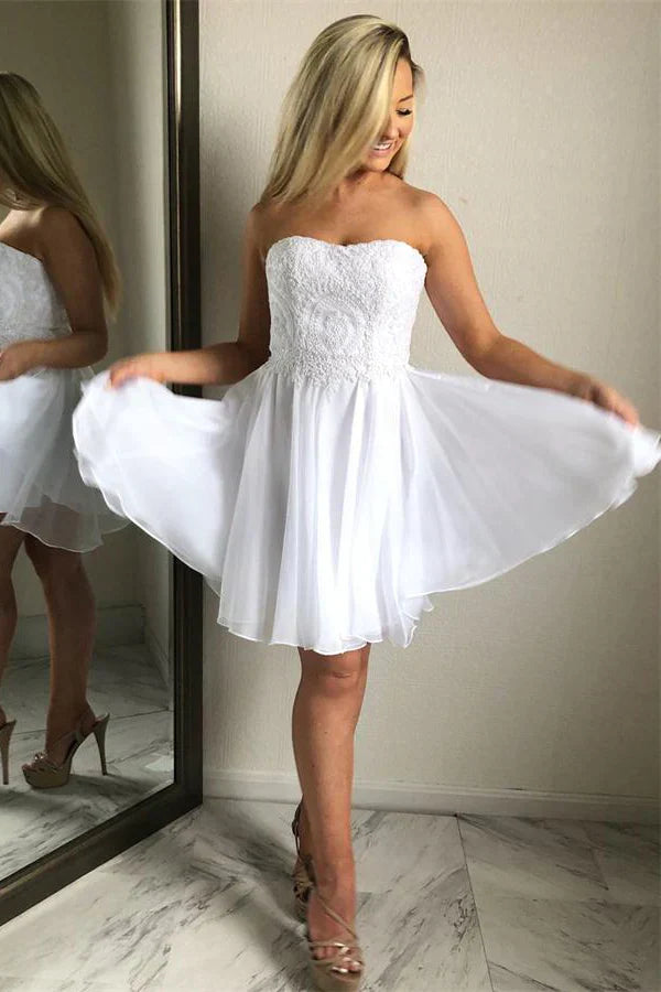 LTP1300,White Chiffon Homecoming Dresses Sweetheart Lace Graduation HZ0307