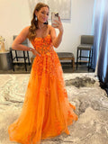 LTP1309,Vestido Strapless Orange Sweetheart Tulle Prom Evening HZ0307