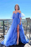 Sweetheart Off The Shoulder Blue Prom HZ0307