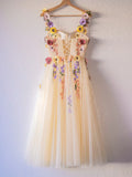 Cute 3D Flowers A-Line Midi Dress Short Homecoming Dresses Tulle Floral HZ0307