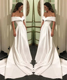 Off The Shoulder White Satin Custom Made Cheap Wedding HZ0307