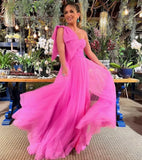 Fuchsia Tulle A-Line Sweetheart Long Prom HZ0307