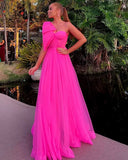 Fuchsia Tulle A-Line Sweetheart Long Prom HZ0307
