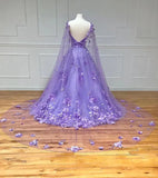 Lilac A-Line Tulle 3D Floral Prom HZ0307