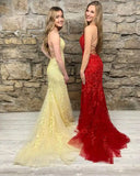 Mermaid Appliques Cross Back Long Prom HZ0307