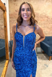 Blue Sequin Mermaid Sleeveless Long Prom HZ0307