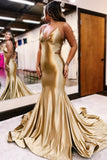 Gold Satin Mermaid Prom Dress With Cross HZ0307
