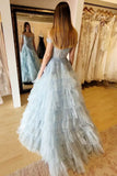 Light Blue Off The Shoulder Prom Dress With Ruffle HZ0307