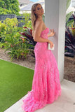 LTP1378,Sweetheart hot pink lace mermaid prom evening HZ0307