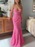 LTP1381,Sweet pink evening prom dresses applique mermaid long evening HZ0307