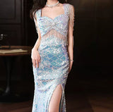 LTP1709,Mermaid Prom Dresses, Tassel Shoulder Evening Dresses, Bowknot Senior Prom HZ0307