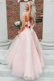 Spaghetti Straps Light Pink A-Line Tulle Prom Dress With HZ0307