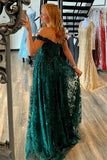 LTP1261,Luxury Green Prom Dresses, Sparkle A-Line Evening Dresses, Off The Shoulder Prom HZ0307