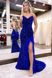 Red Sequins Mermaid Prom Dress, Long Evening Dress With Feather HZ0307