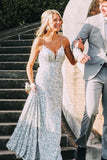LTP1361,Silver Sequin Spaghetti Straps Mermaid Long Prom Dresses, Backless Evening HZ0307