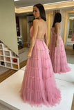 LTP1217,Spaghetti Pink Tulle Prom Dresses,Lovely Prom Dresses,A-Line Formal HZ0307