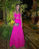 LTP1664,Sexy Hot Pink A-Line Satin Long Prom Evening HZ0307