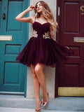 LTP1513,Spaghetti straps burgundy homecoming dresses organza short formal HZ0307