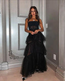 LTP1647,Spaghetti Strap Mesh Corset Gown Long Prom Dress Black Evening HZ0307