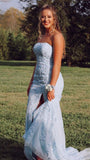 LTP0843,Princess Light Sky blue Formal Dress Lace Appliques Prom Dresses Mermaid Lace Split Evening HZ0307