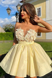 LTP1425,Cute Strapless Yellow Satin Short Homecoming Dress with HZ0307
