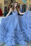 LTP1577,Princess Tiered Blue Strapless Ball Gown,Long Prom Evening HZ0307