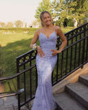 Lilac Tulle Appliques Mermaid Long Prom HZ0307