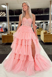 Sweetheart Red Lace Tulle Prom Formal HZ0307