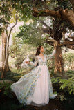 Embroidery Lace V-Neck Ivory Wedding HZ0307