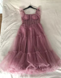 LTP1017,Dusty pink tulle prom dresses sweetheart tea length long evening formal HZ0307