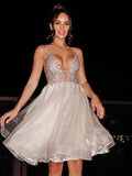 LTP1370,A-Line/Princess V-neck Tulle Sleeveless Beading Short/Mini Homecoming HZ0307